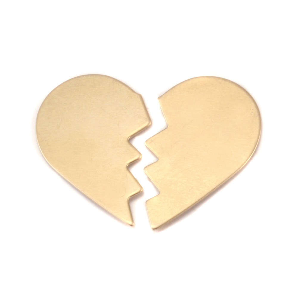 Metal Stamping Blanks Brass Broken Heart, 26mm (1.02") x 16mm (.63"), 24g, Pack of 5 Sets
